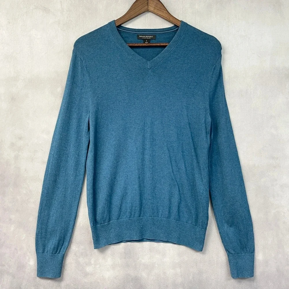 Banana Republic Men Luxury Blend V Neck Sweater Size S Silk Cashmere Preppy Luxe